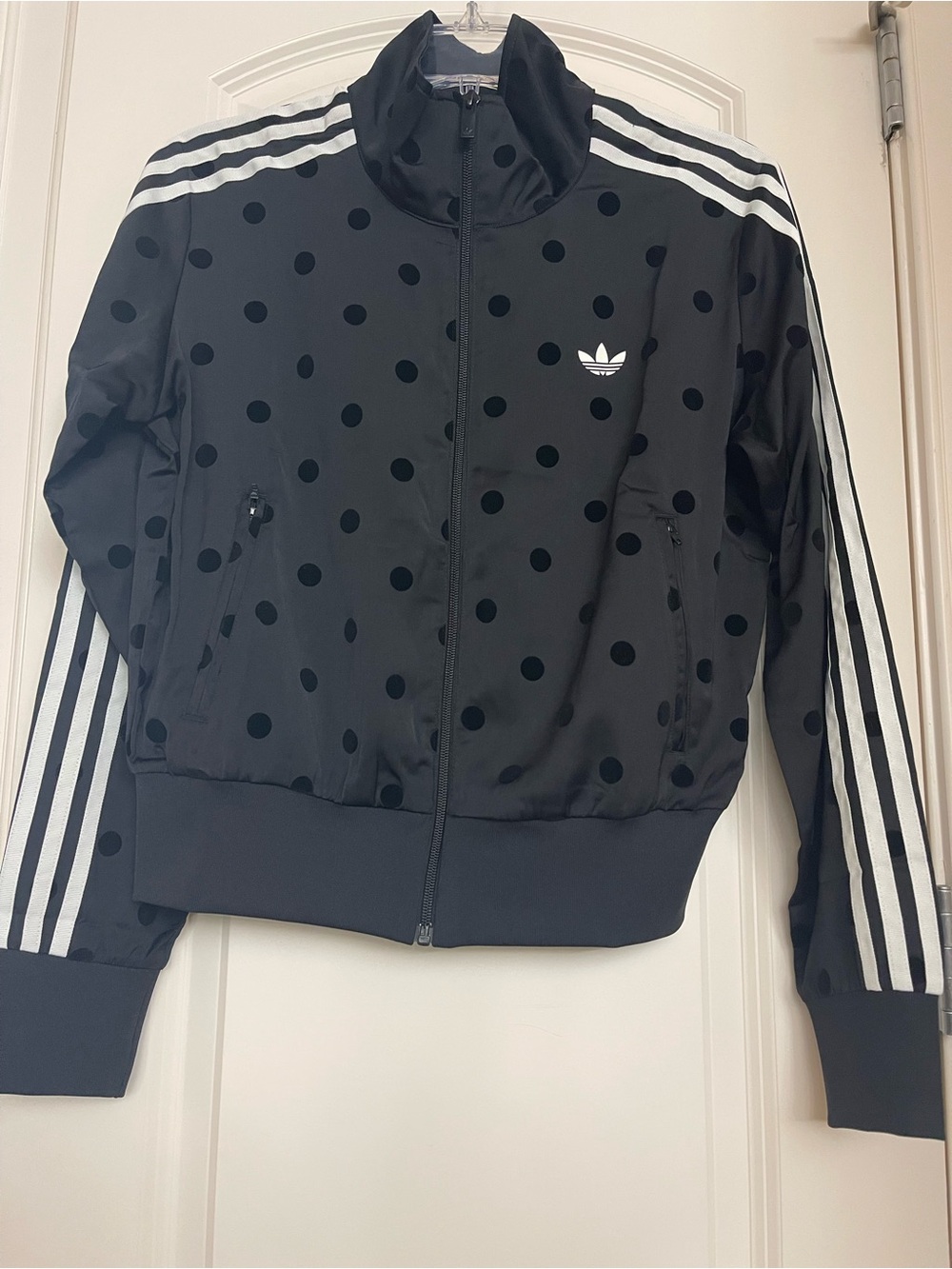 adidas Black Polka Dot Track Jacket with White Stripes